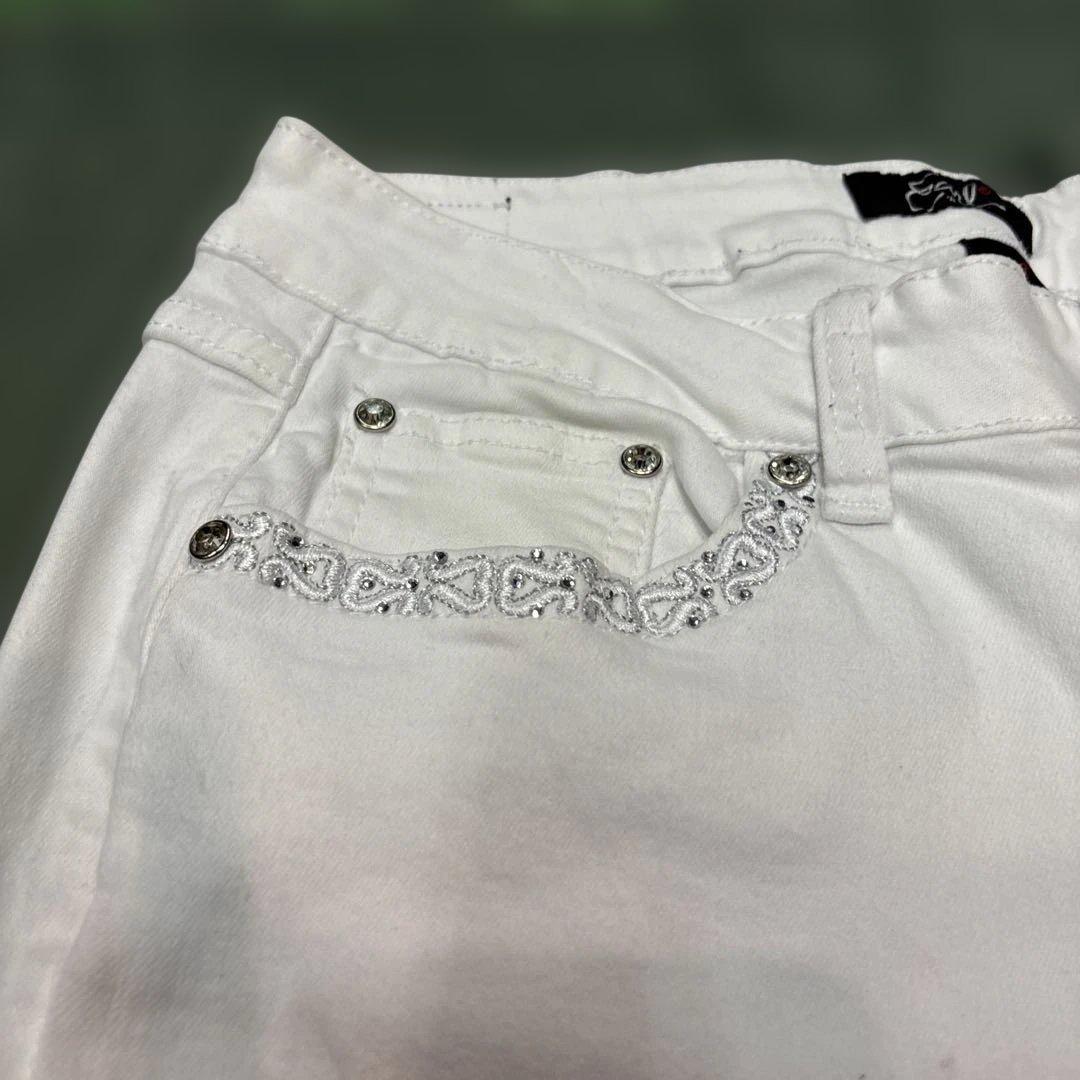 【EARL/Y2K】クロス×ウイング大判刺繍 ホワイトデニム フレア 00s