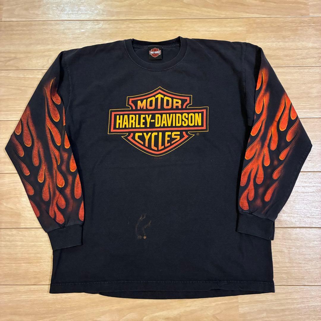 Harley-Davidson フレイム ファイヤーパターン ロンT 袖プリ