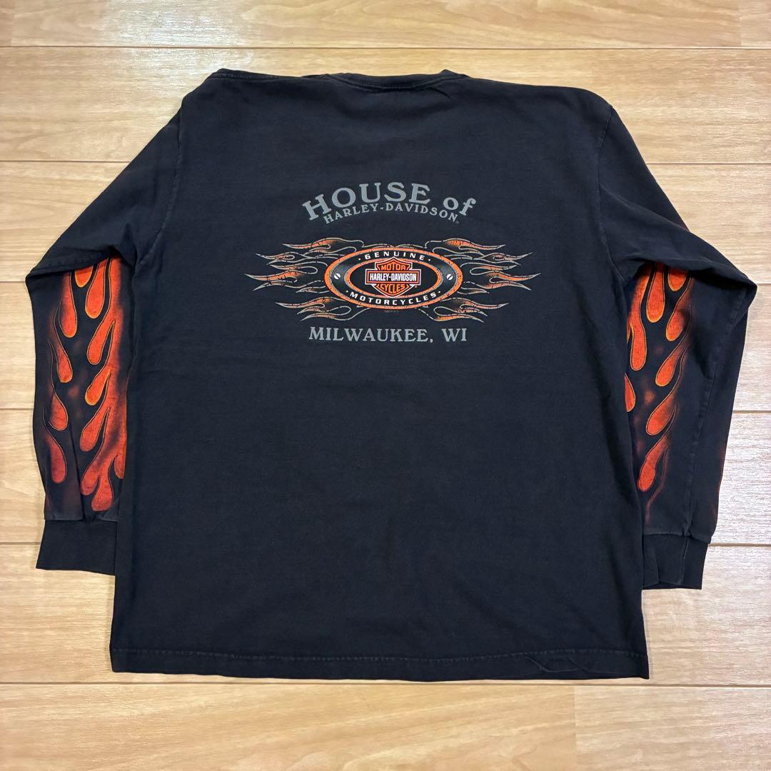 Harley-Davidson フレイム ファイヤーパターン ロンT 袖プリ