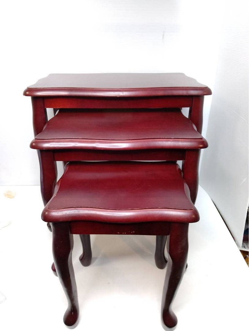 G1810 八幡産業　ネストテーブル 3段 3点セット 木製 アンティーク調