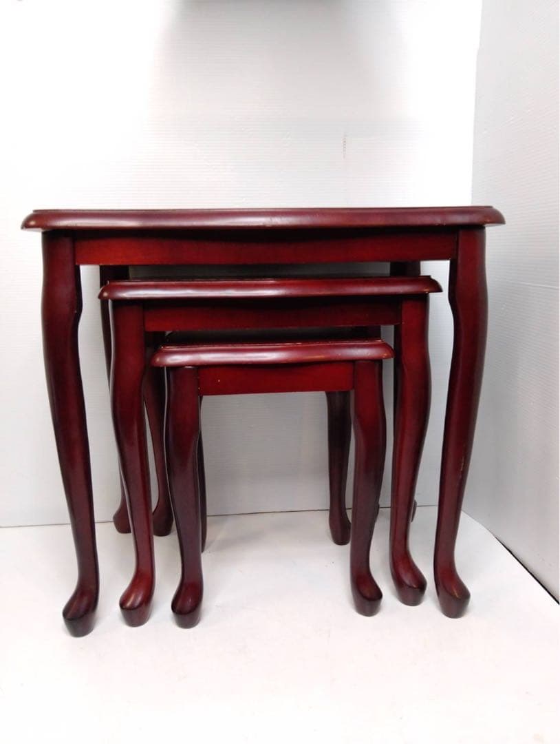 G1810 八幡産業　ネストテーブル 3段 3点セット 木製 アンティーク調