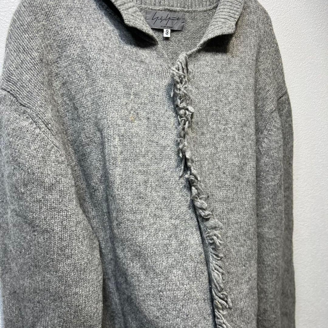 希少 ヨウジヤマモト プールオム 上質 ウール フリンジ ニット カーディガン