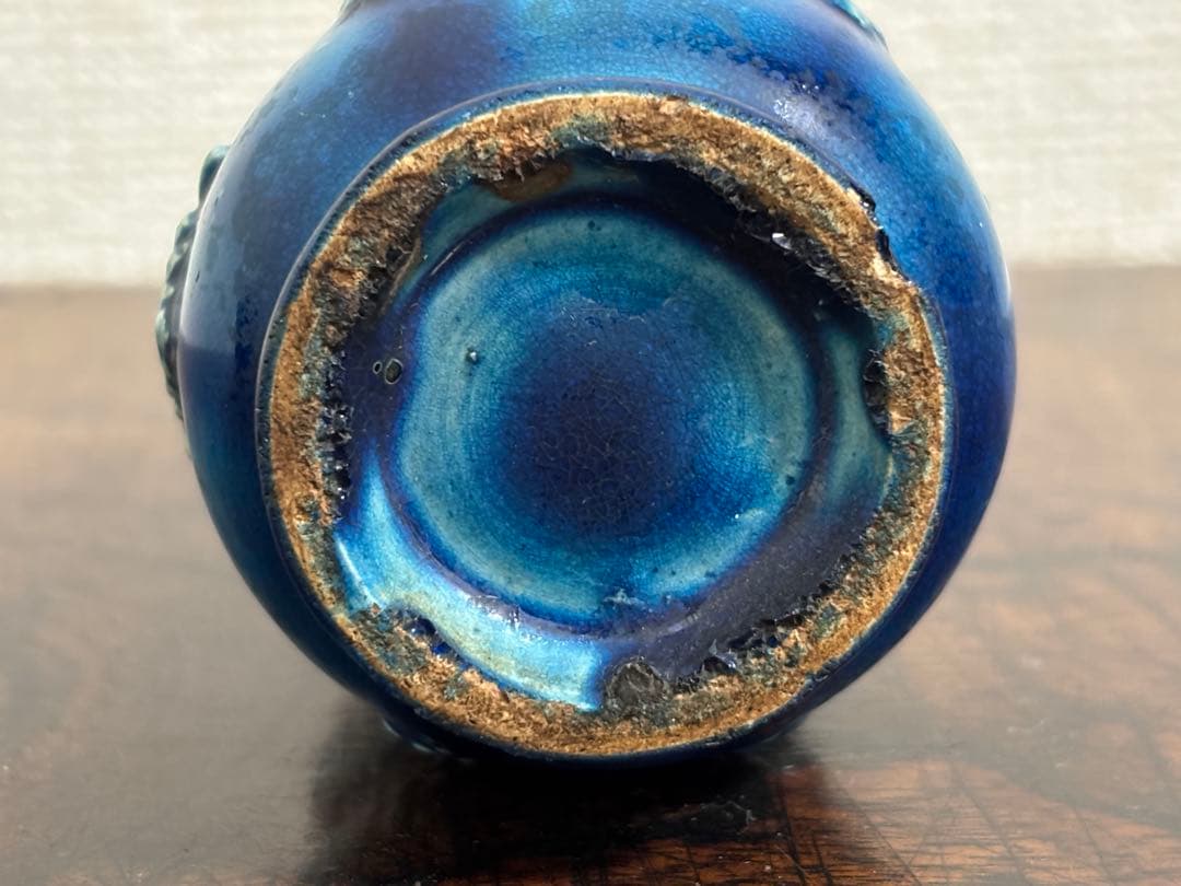 李朝　総瑠璃釉 葡萄文小壷 /骨董 古美術 壺 茶道具 唐物 染付 古玩