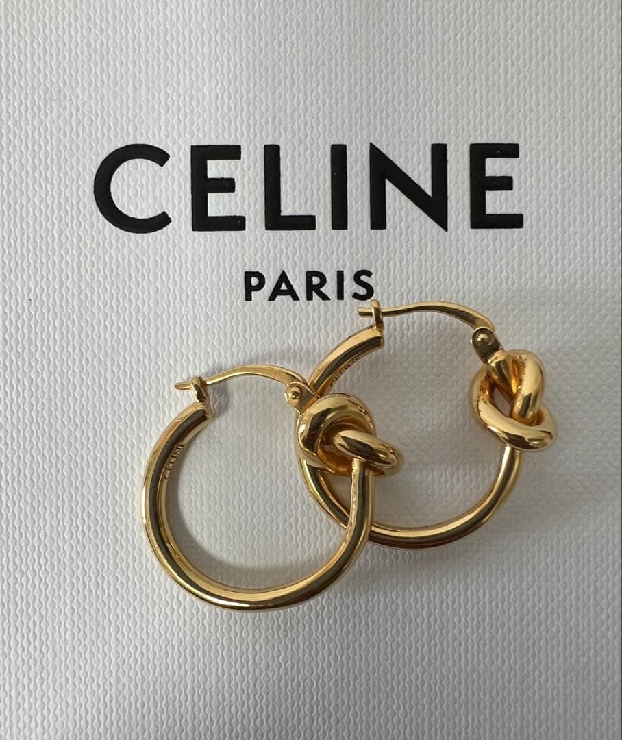 美品CELINEセリーヌノット スモールフープ ゴールド