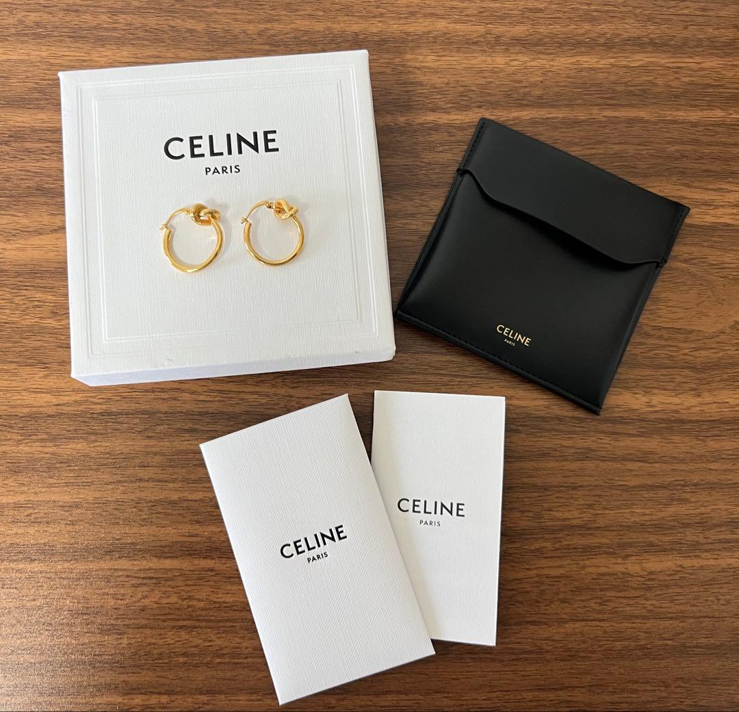 美品CELINEセリーヌノット スモールフープ ゴールド