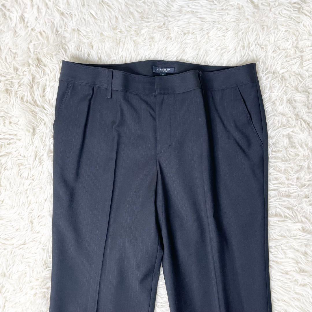 【美品】BURBERRY LONDON パンツスーツ 紺ストライプ 46