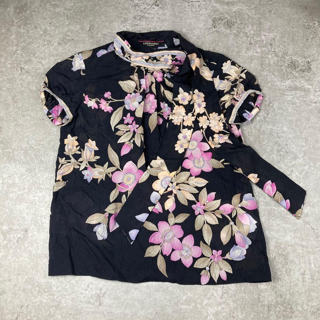 LEONARD レオナール　シルク　絹　100% リボン　花柄　2 半袖