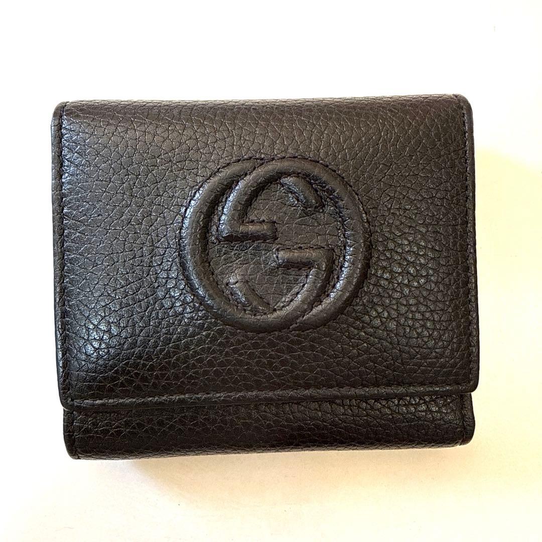 Gucci ブラックレザー 三つ折り財布　黒