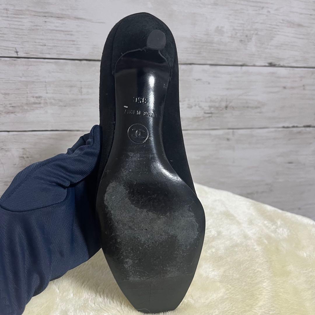 美品！CHANEL シャネル ラウンドトゥパンプス　22.5 黒×シルバー