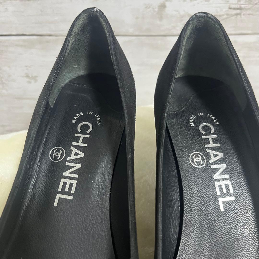 美品！CHANEL シャネル ラウンドトゥパンプス　22.5 黒×シルバー
