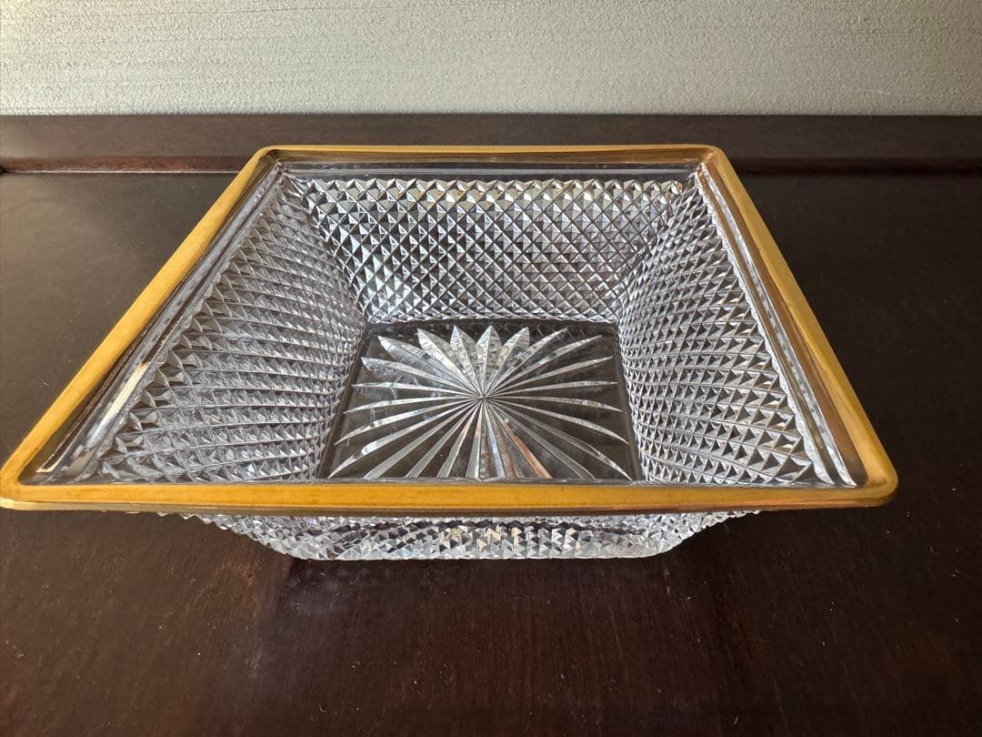 江戸切子　金彩ダイヤ文角平鉢　3客 堀口硝子