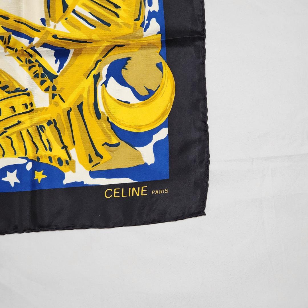 美品 ★CELINE★ スカーフ 大判 スターボール パリ シルク ブラック