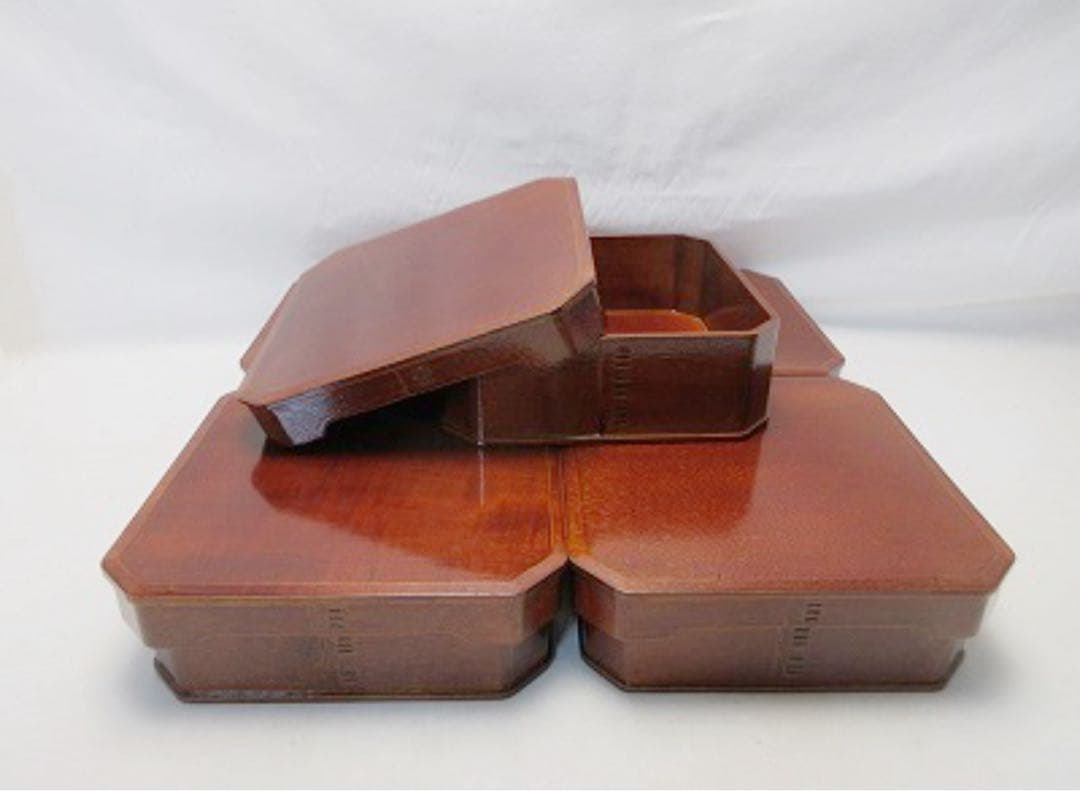 ほぼ未使用 懐石道具 天然木製 大徳寺 弁当 縁高重箱 五客揃 刻印有 紙箱