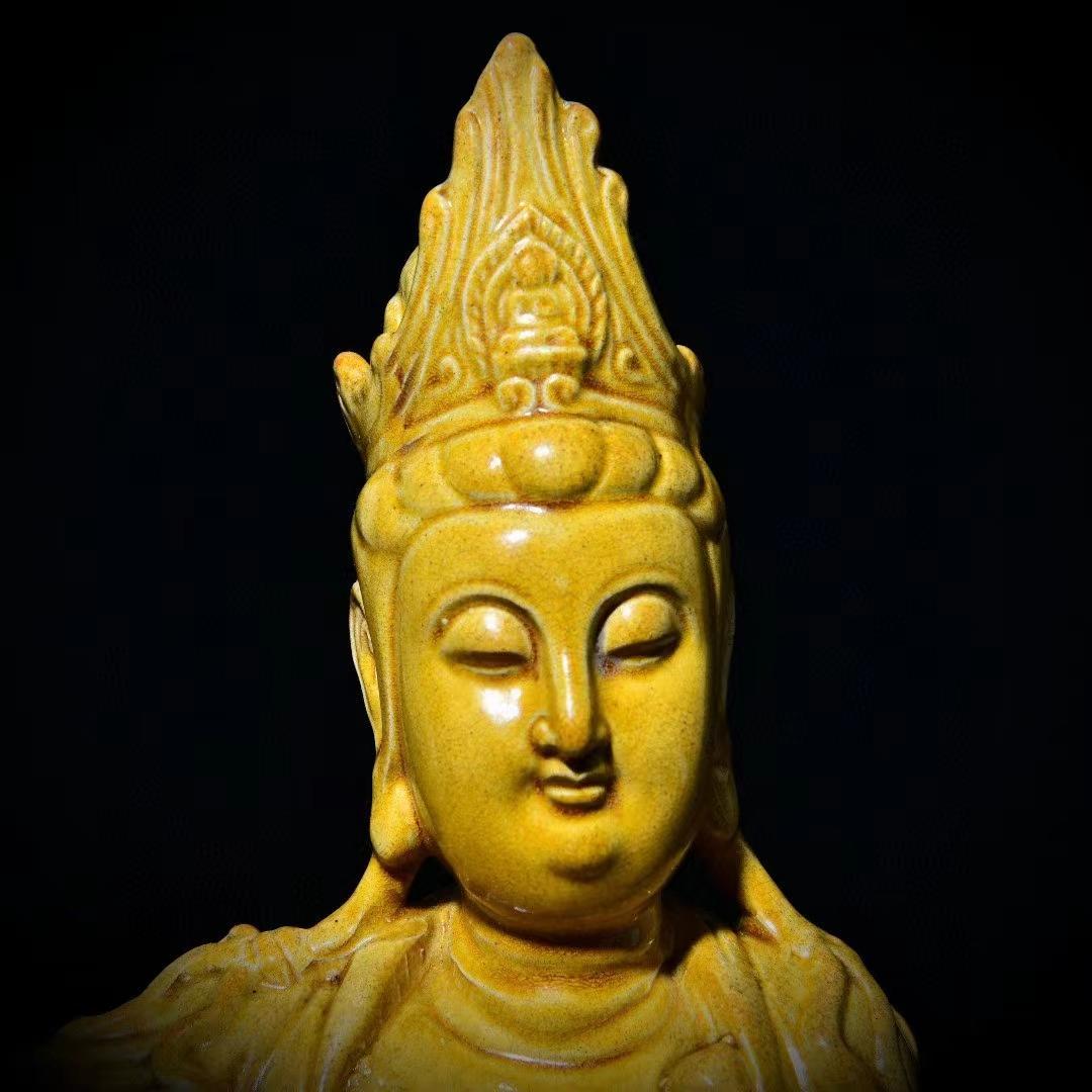 中国古美術・旧蔵の陶磁器、自在観音像・20x40cm・供養仏像・風水開運・置物