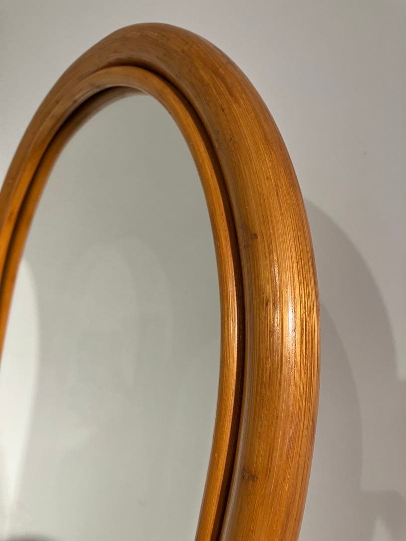 オールド　ラタン　スタンドミラー、折りたたみ、レトロ、和モダン、姿見、鏡、