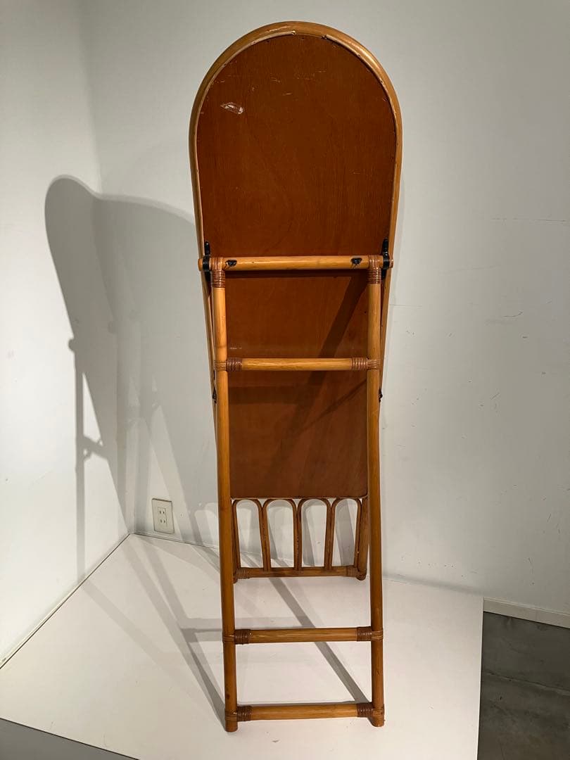 オールド　ラタン　スタンドミラー、折りたたみ、レトロ、和モダン、姿見、鏡、