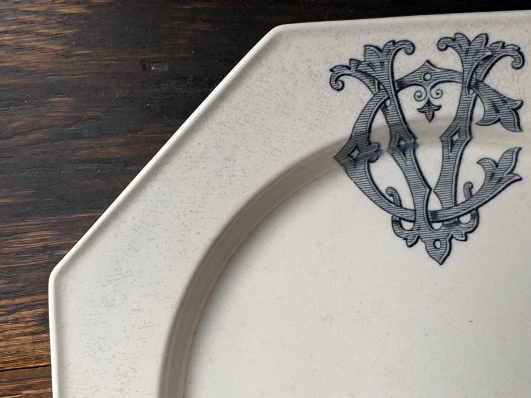 フランス アンティーク オクトゴナルプレート モノグラム