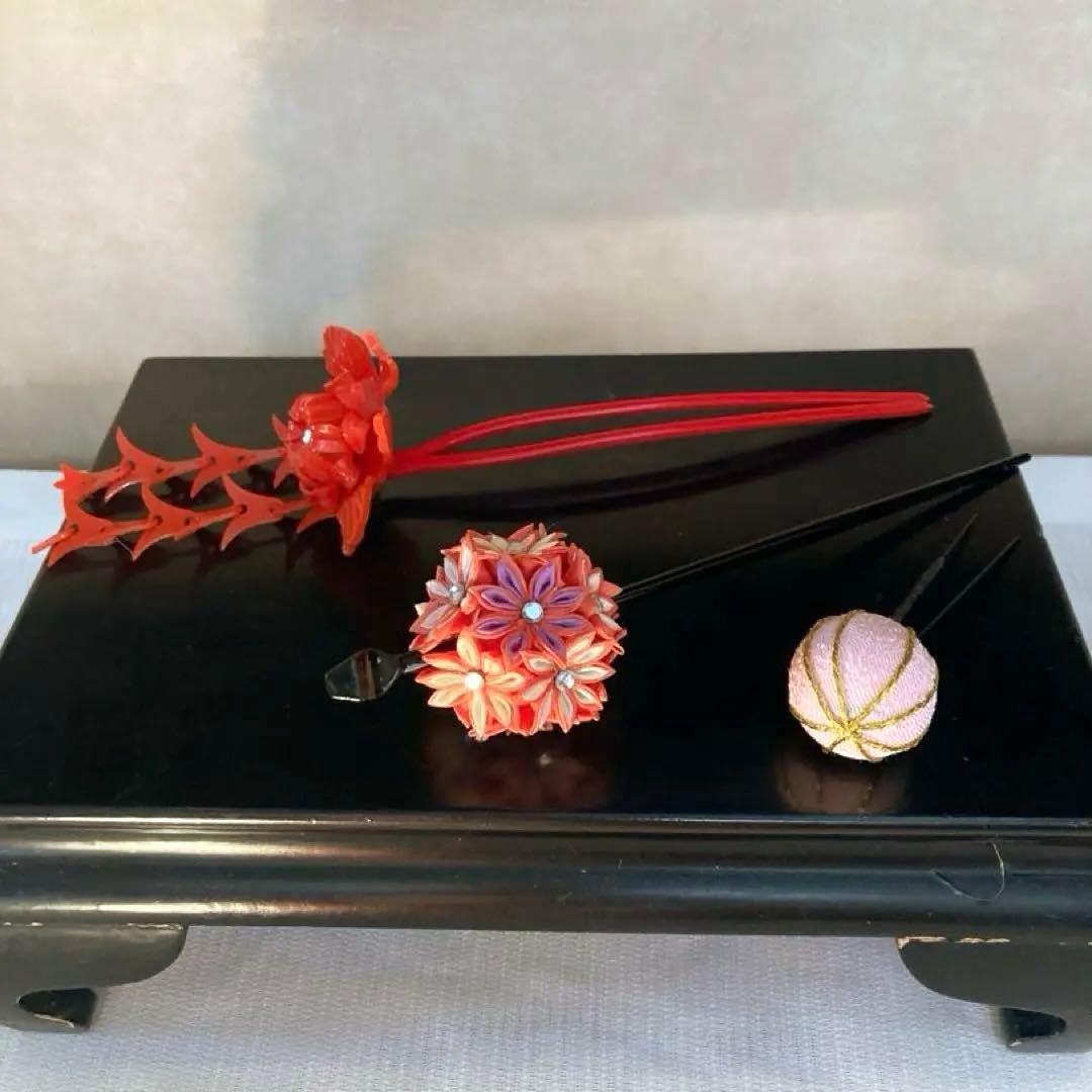 専用　七五三　花盛り！小菊と蝶々の花簪　Uピン簪　ビラ簪　花玉簪　水引簪　玉飾り