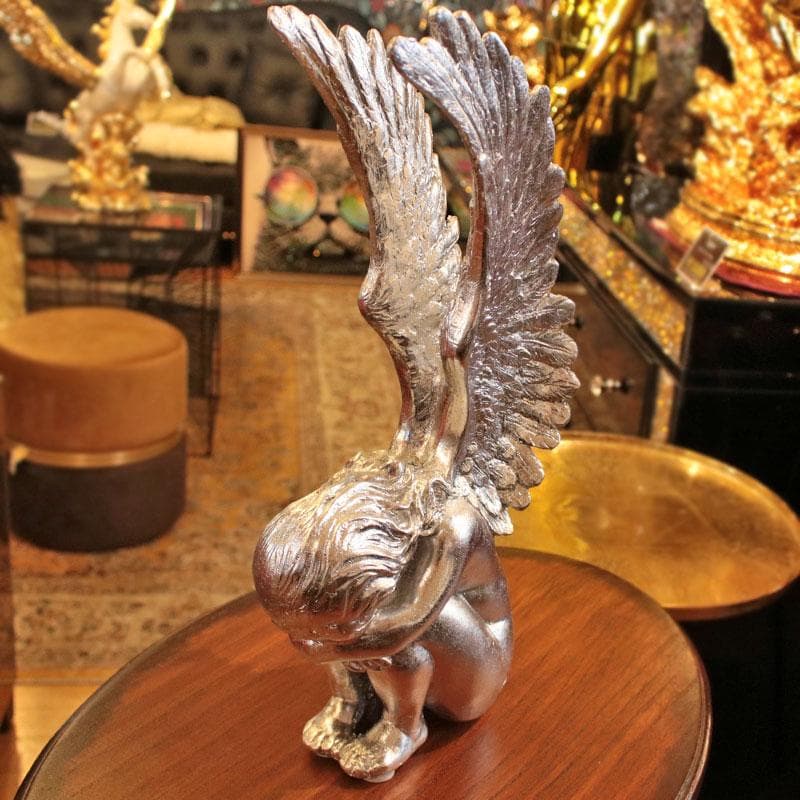 天使のオブジェ シルバー 銀 樹脂製 高さ41cm 143-138-039