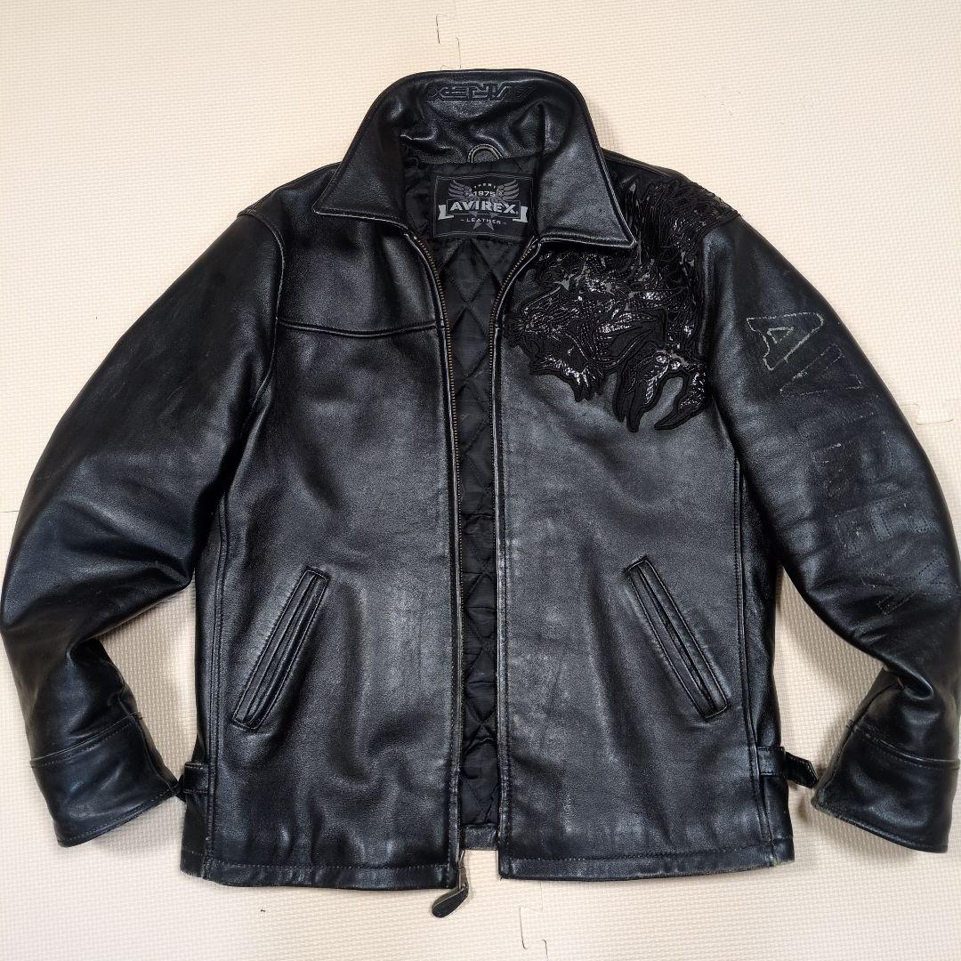 AVIREX ブラックレザー シングルライダースジャケットバイカー
