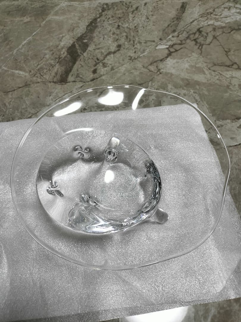 【未使用】杉江 智 クリアガラス製器 ３点セット 水色の気泡