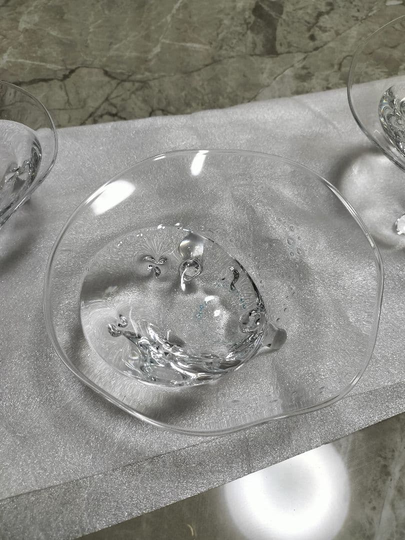 【未使用】杉江 智 クリアガラス製器 ３点セット 水色の気泡