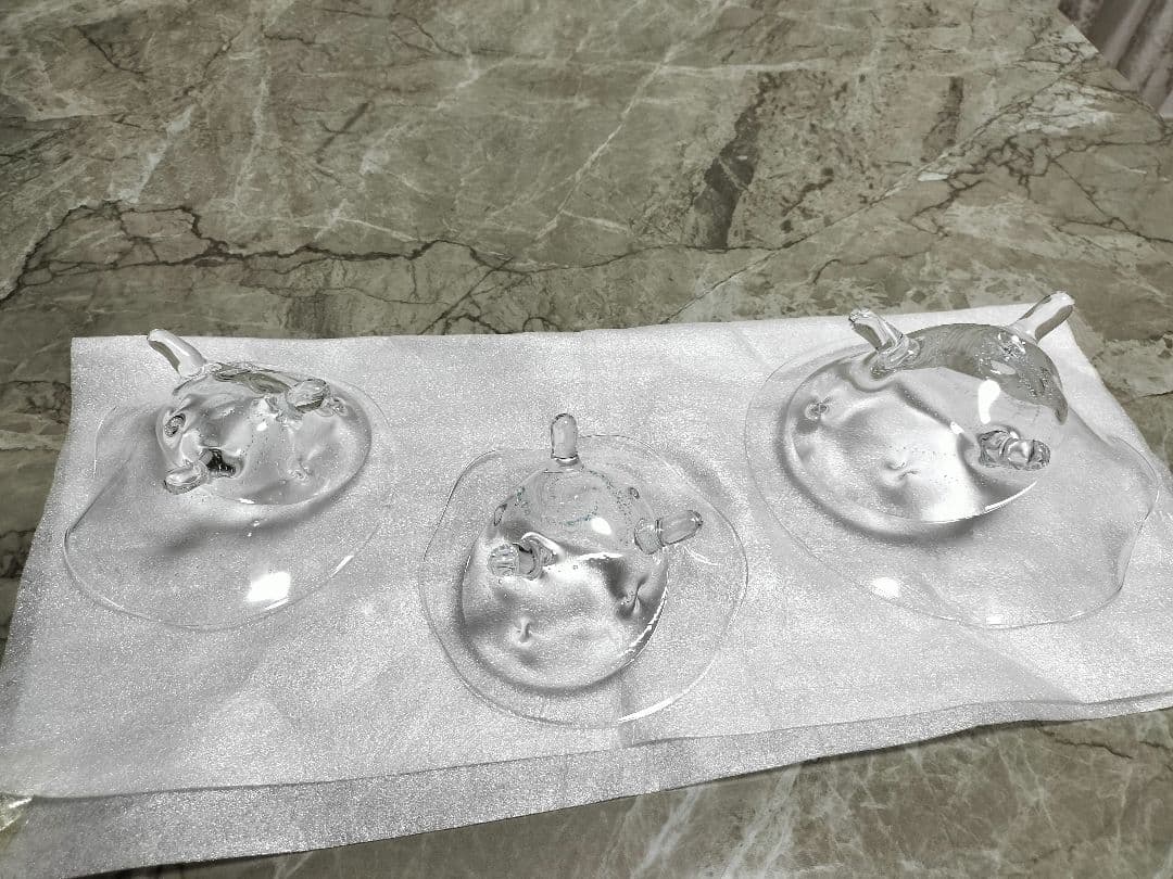 【未使用】杉江 智 クリアガラス製器 ３点セット 水色の気泡