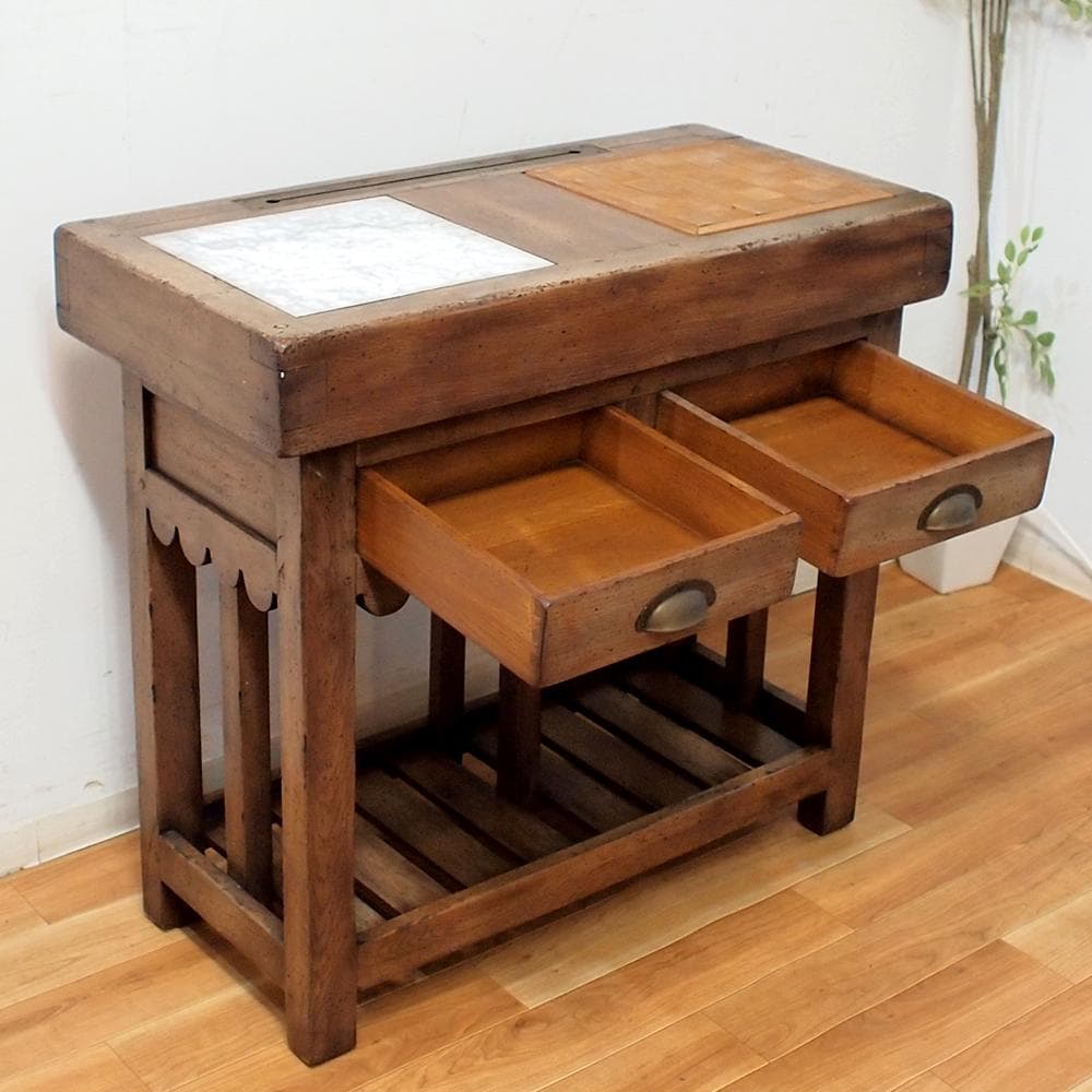 アンティーク キッチンカウンター 調理台 引き出し コンソールテーブル