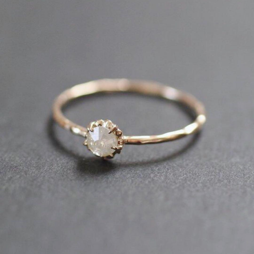 専用 K18 ナチュラルダイヤ ホワイト リング 華奢 カジュアル お砂糖カラー