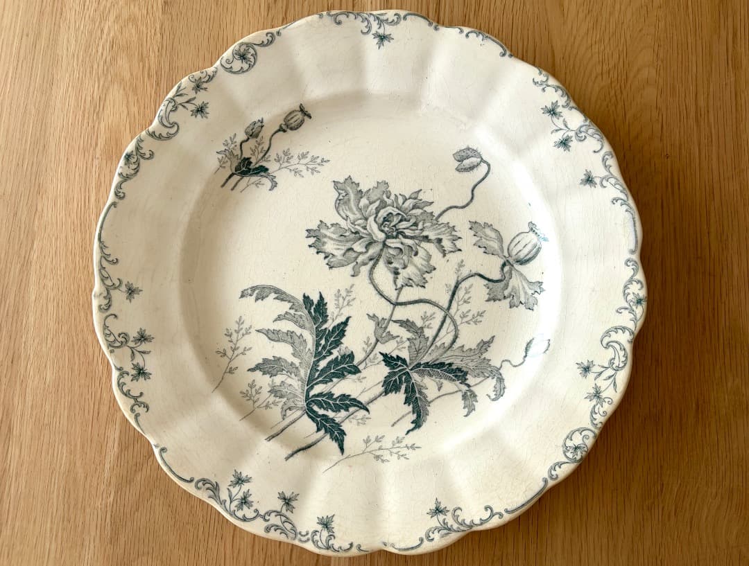 希少　フランスアンティーク　花リムプレート　ショワジールロワ窯　PAVOTS
