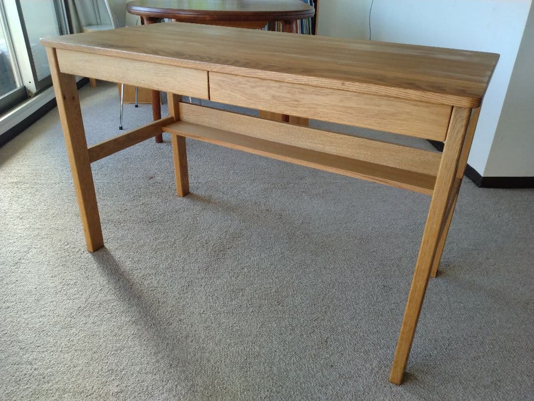 【訳あり美品】MUJI/無印良品 オーク無垢材デスク110cm引出足元棚付学習机