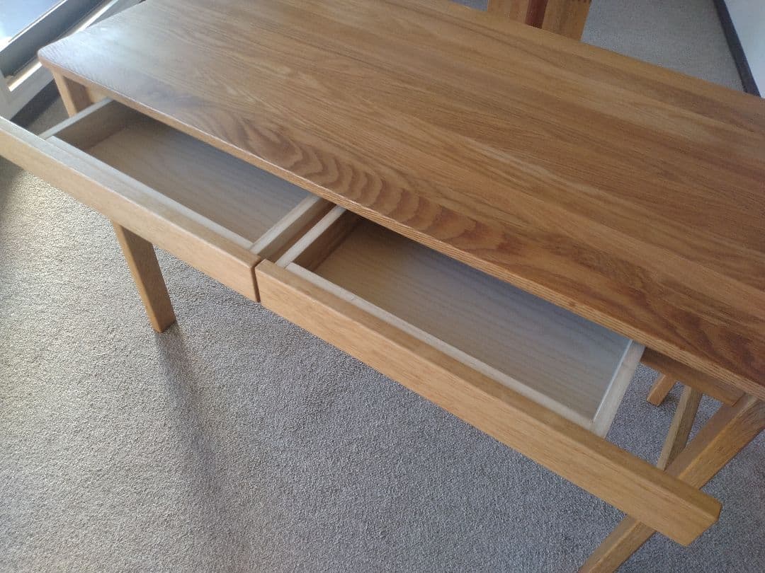 【訳あり美品】MUJI/無印良品 オーク無垢材デスク110cm引出足元棚付学習机