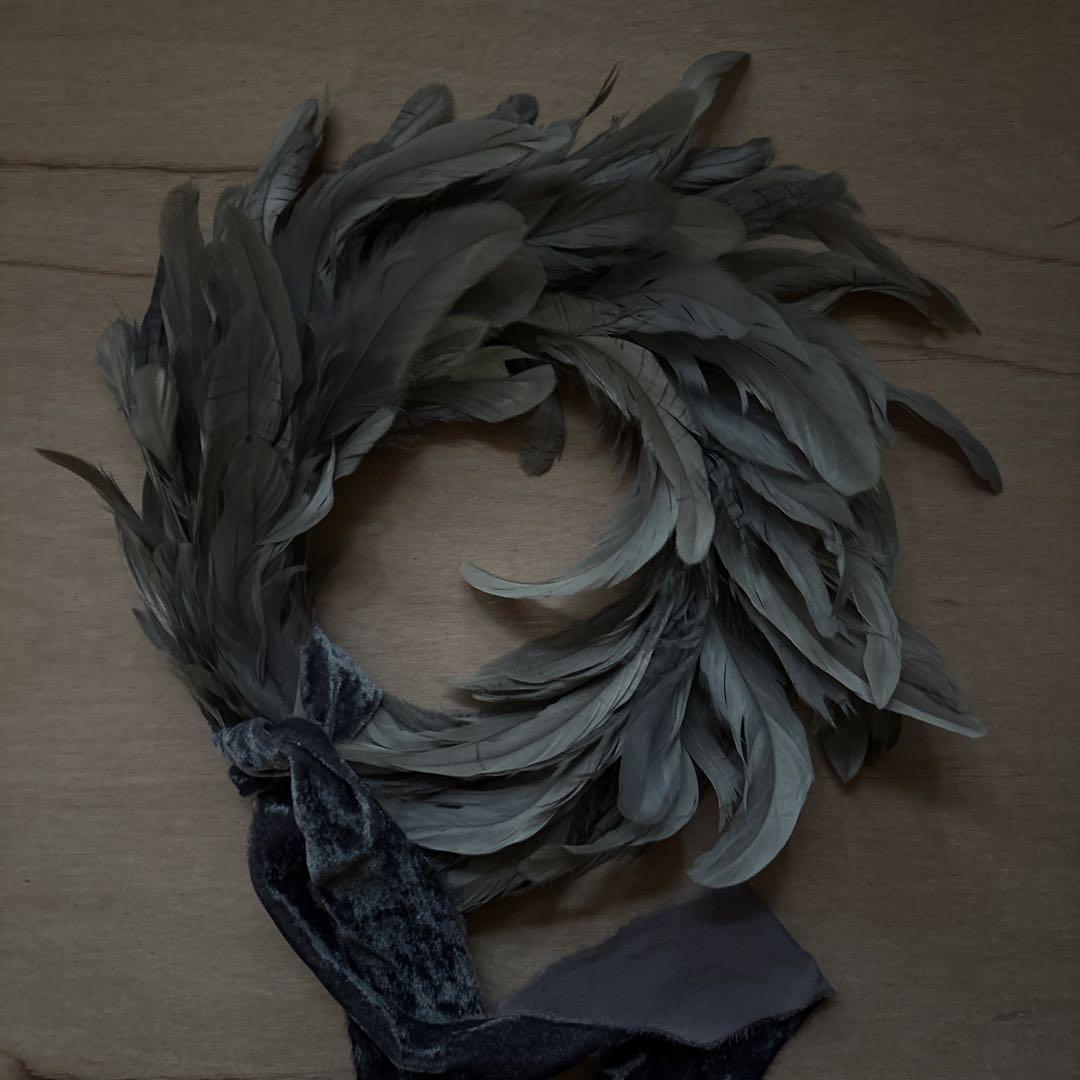 リース 羽 リボン アンティーク／クリスマスリース 希少