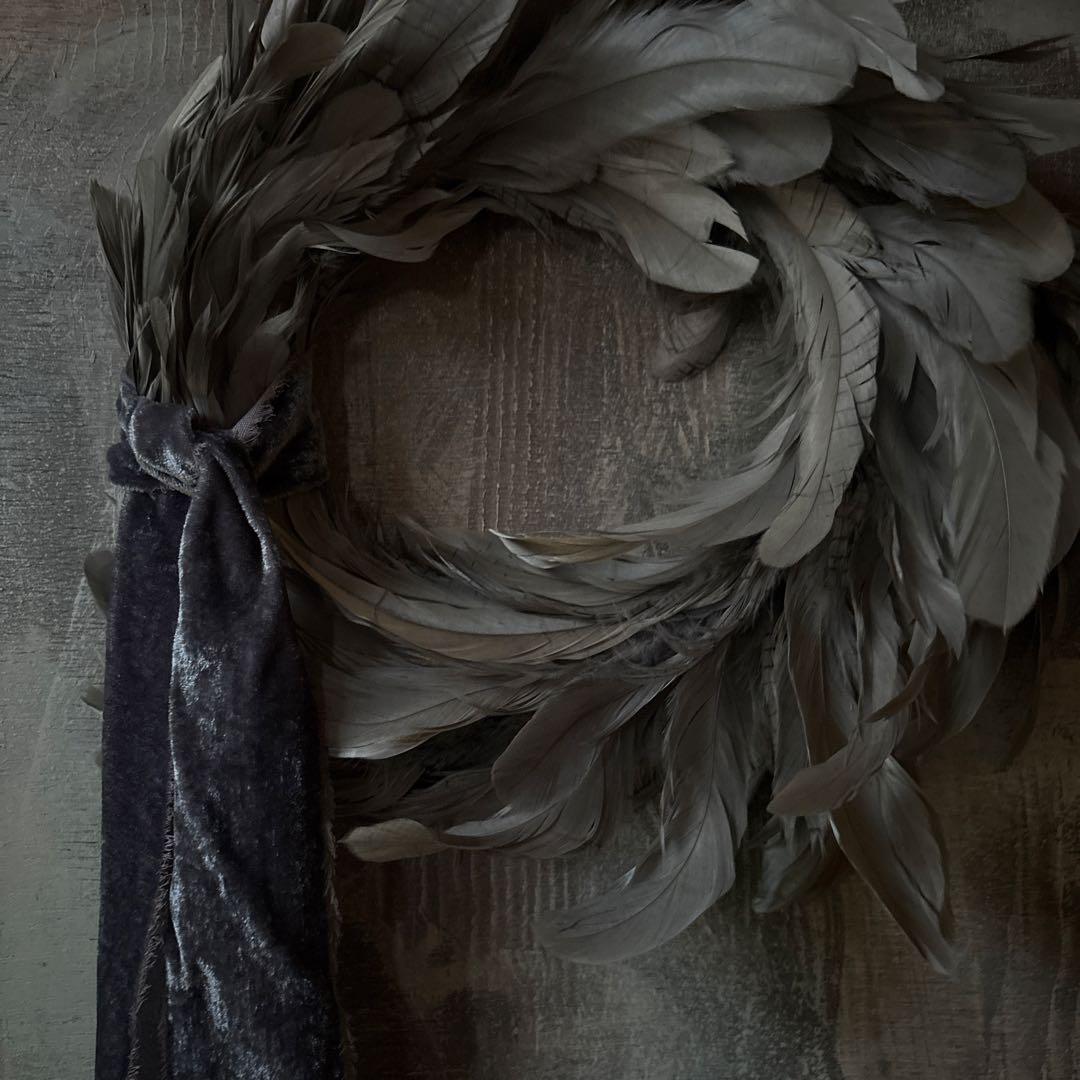 リース 羽 リボン アンティーク／クリスマスリース 希少