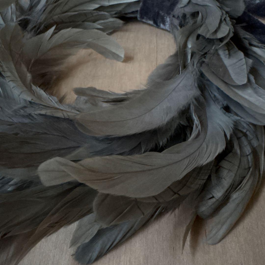 リース 羽 リボン アンティーク／クリスマスリース 希少