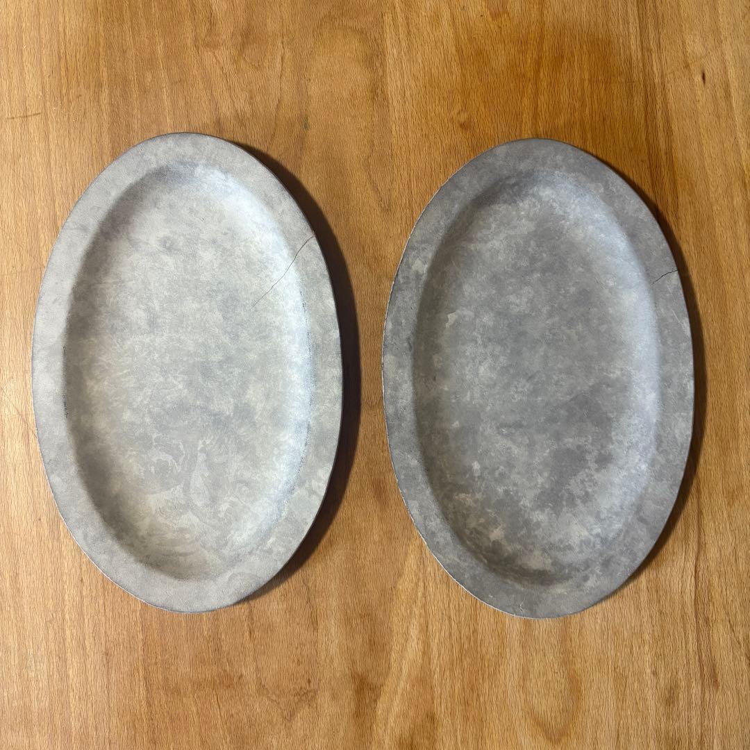 吉田次朗さん　リムオーバル皿2枚セット　ジャンク品