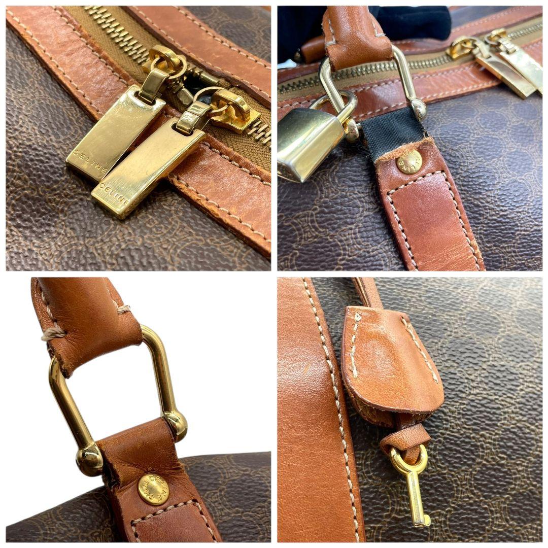 セリーヌ　ボストンバッグ　茶　マカダム　A4収納　PVC　自立可　レザー　X