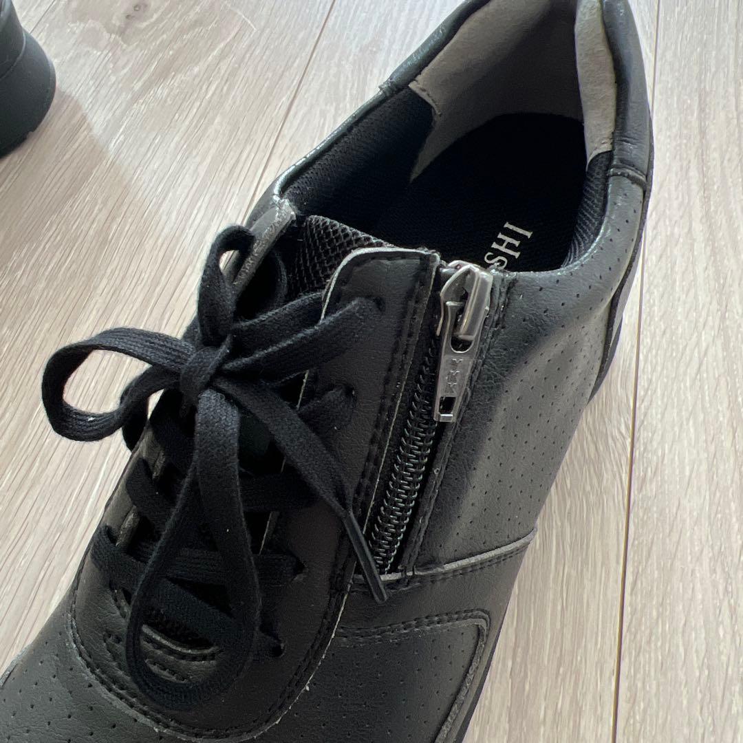 AKAISHI ブラック スニーカー ジッパー付き23.5