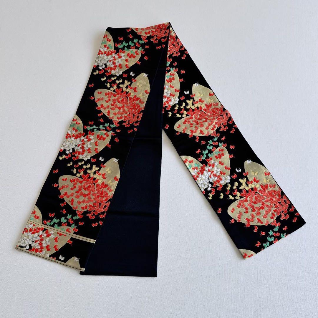 フルセット　七五三　7歳女の子　総しぼり　金糸　刺繍　鼓　黒袋帯　蝶　7066