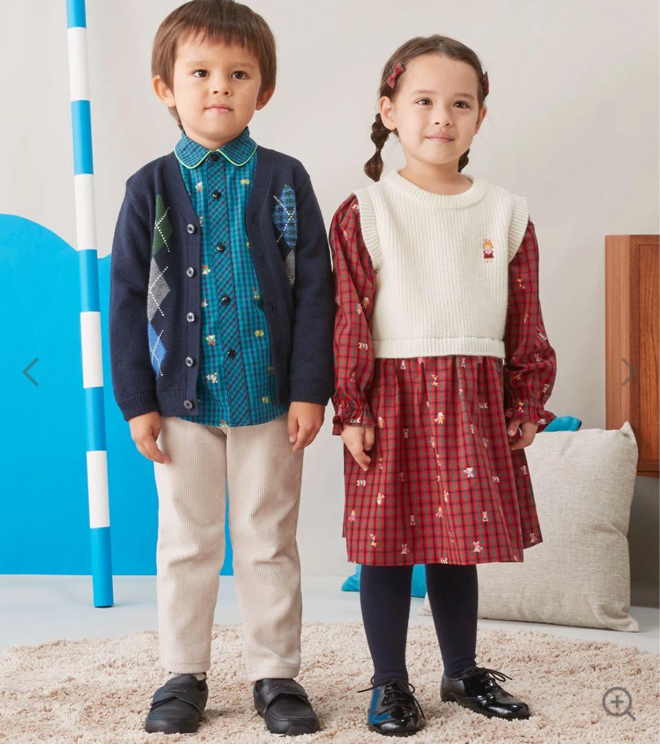 【試着のみ】familiar ファミリア チェック ベスト風 ワンピース 110