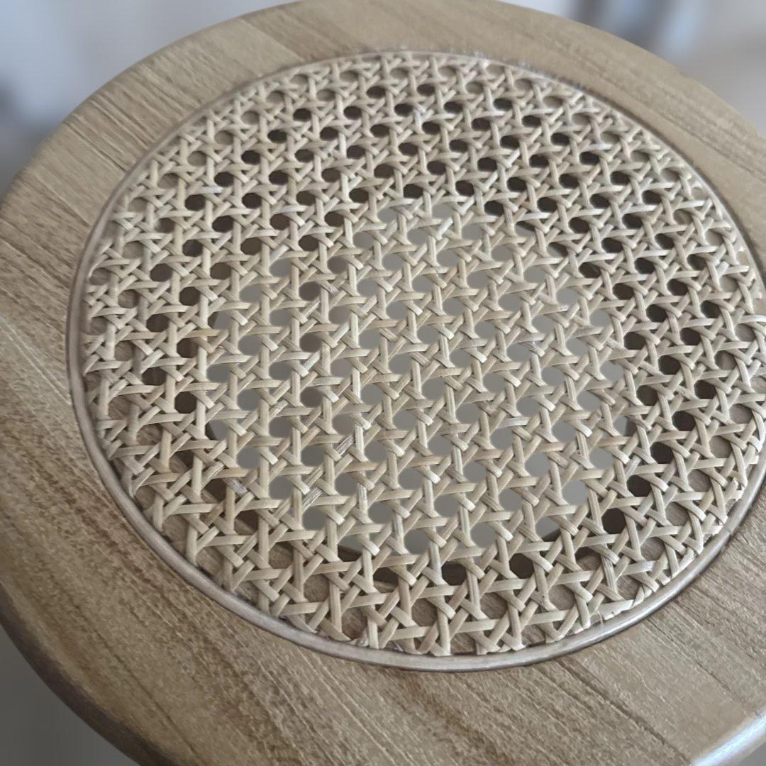 チーク無垢材×ラタン 丸スツール