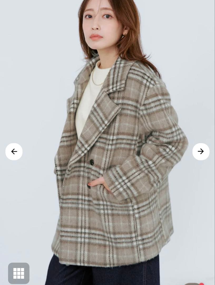 【美品】COHINA ウールシャギーチェックダブルコート