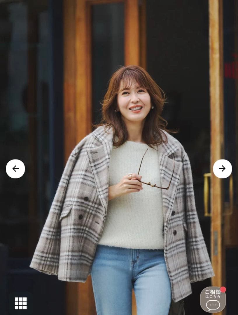 【美品】COHINA ウールシャギーチェックダブルコート