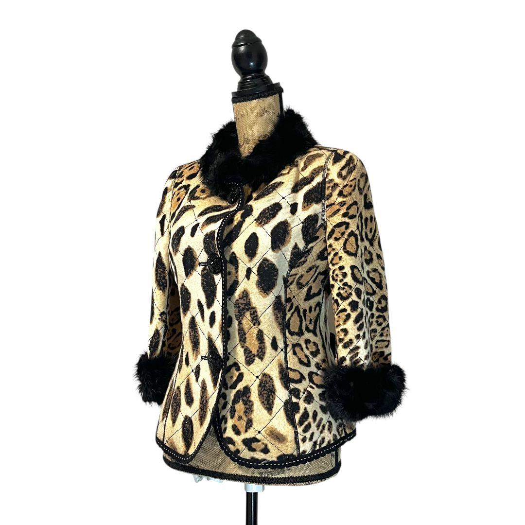 【美品】【7】伊太利屋 マスクラット レオパード ジャケット ビジュー