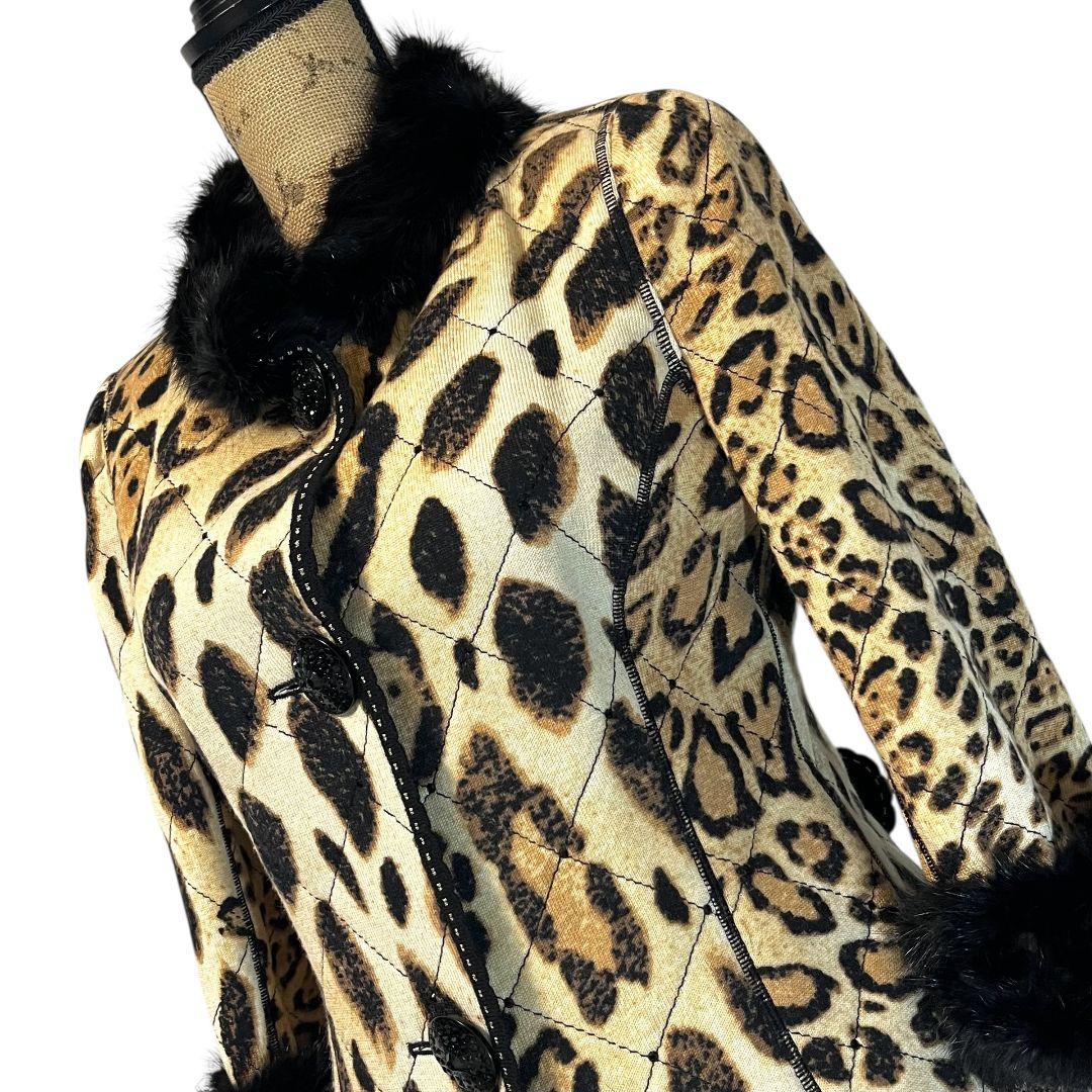 【美品】【7】伊太利屋 マスクラット レオパード ジャケット ビジュー