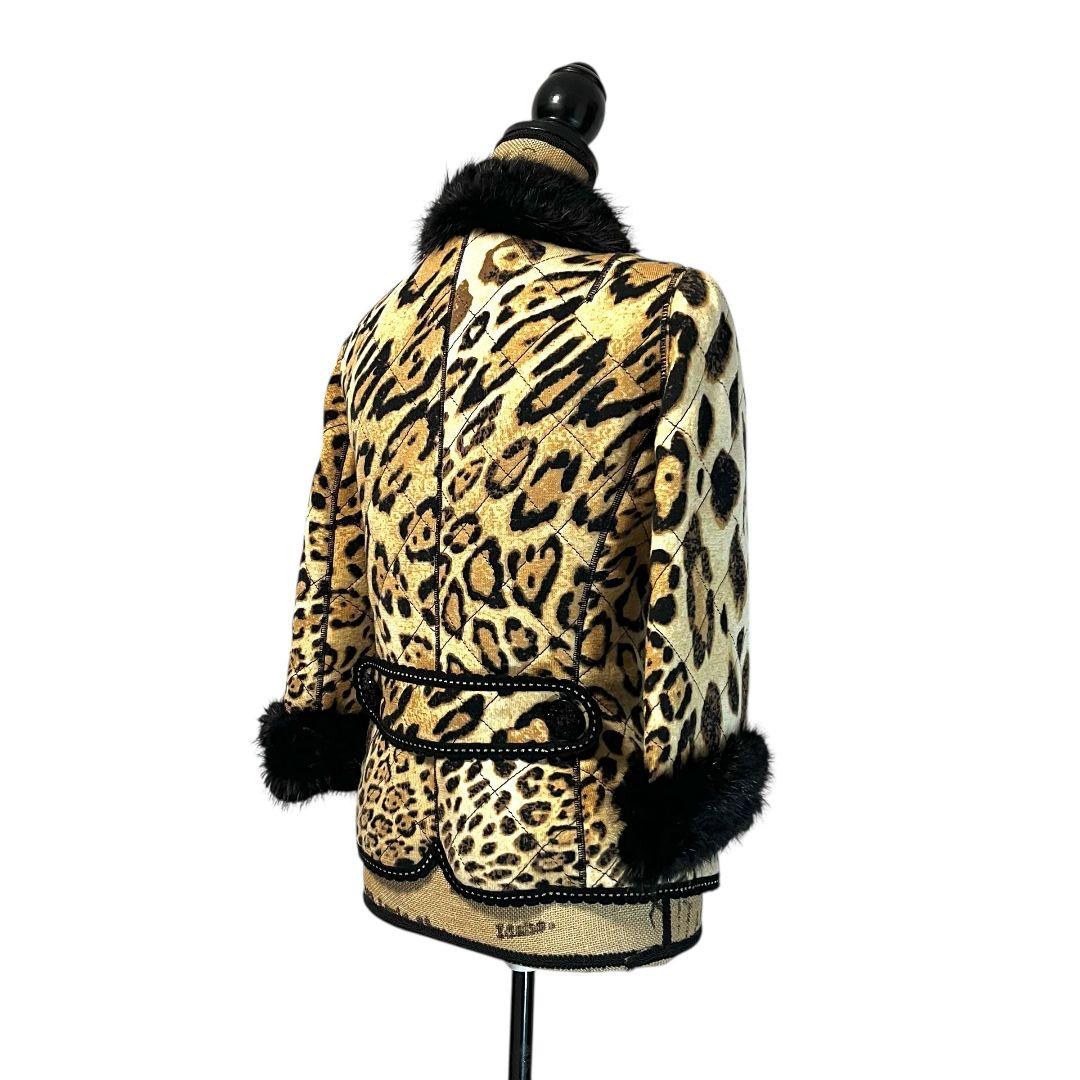 【美品】【7】伊太利屋 マスクラット レオパード ジャケット ビジュー