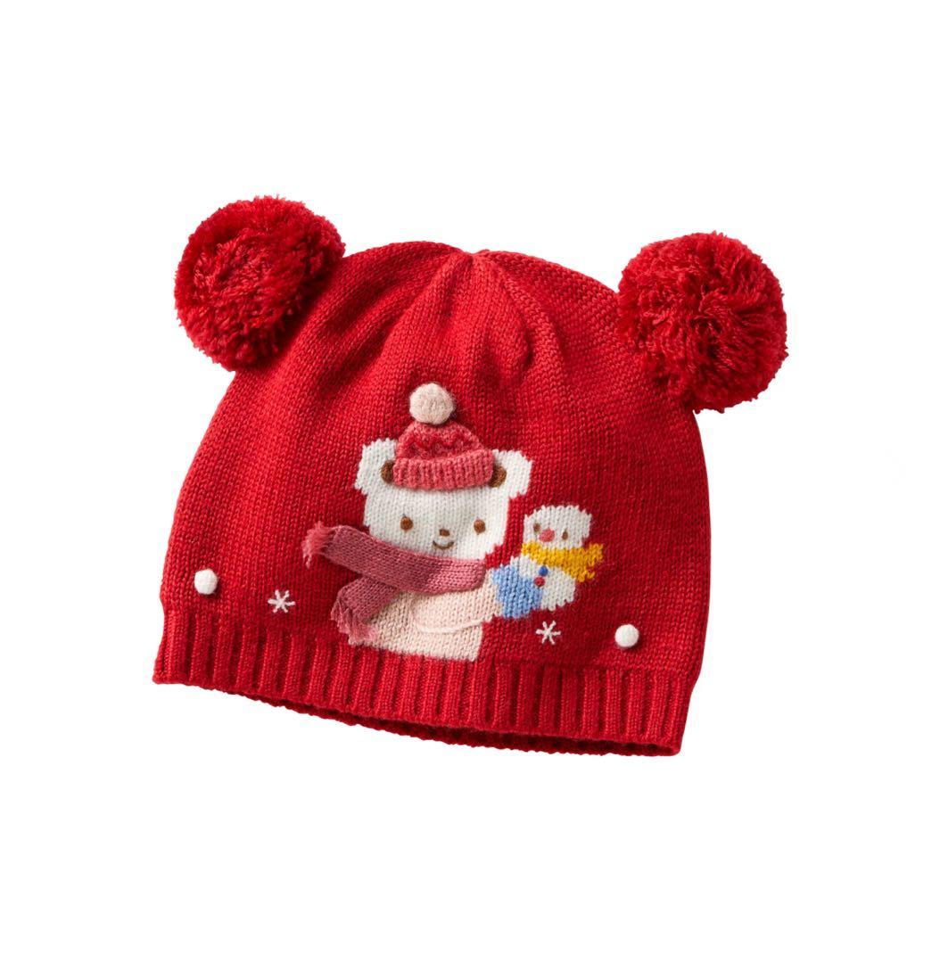 新品未使用　ファミリア　familiar クマ耳付きニット帽　赤　ファミちゃん