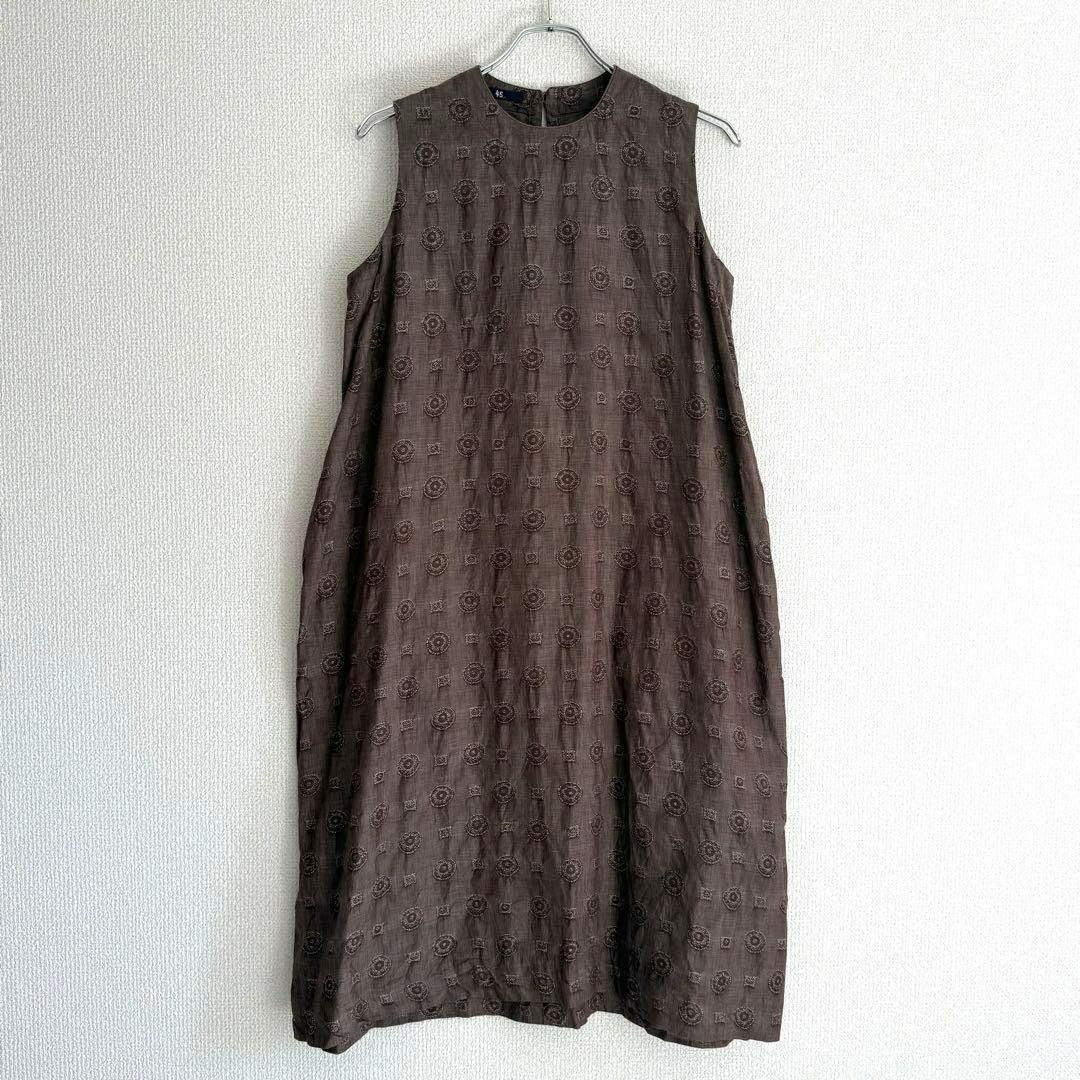 【極美品】45R ワンピース ジャガード 刺繍 ドレス