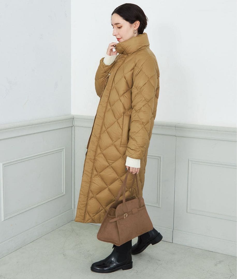 【WEB限定】【TAION/ノーリーズ】別注ダイヤキルトロングダウン　キャメル