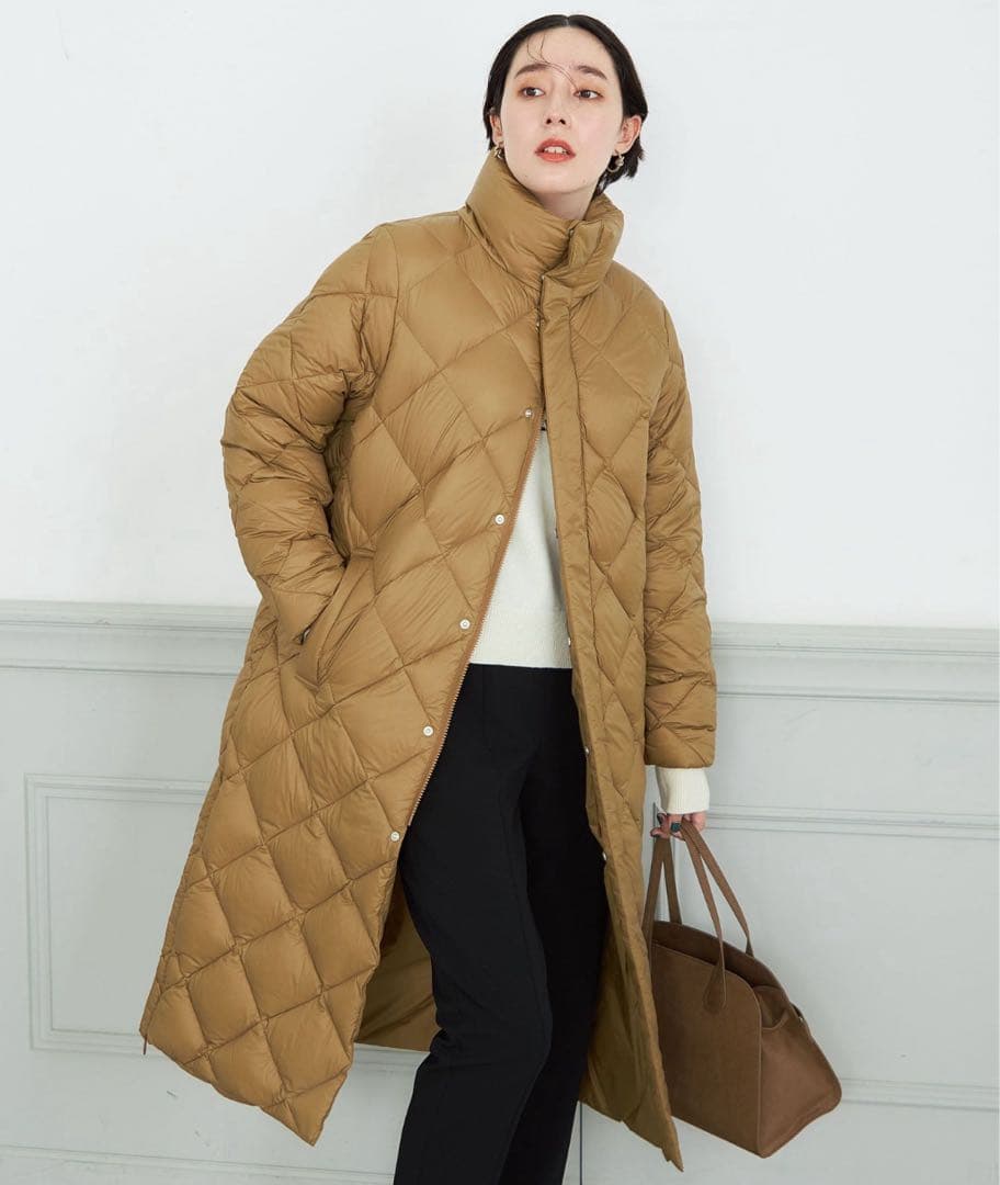 【WEB限定】【TAION/ノーリーズ】別注ダイヤキルトロングダウン　キャメル